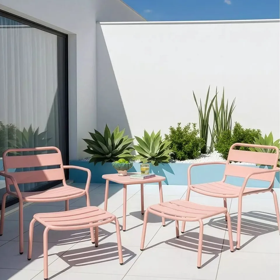 BOXED RIVIERA BISTRO SET WITH FOOTSTOOLS - PEACH
