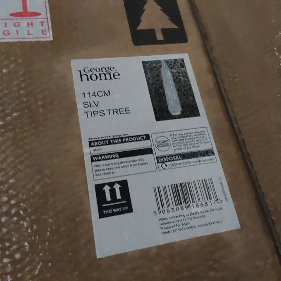 PALLET OF APPROXIMATELY 12 BOXES OF BRAND NEW 114CM SILVER TIPPED CHRISTMAS TREES