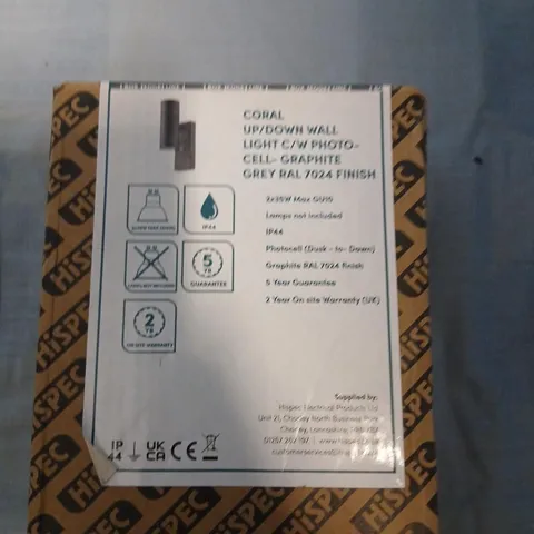 CORAL UP/DOWN WALL LIGHT WITH PHOTO-CELL – GRAPHITE GREY FINISH (BAL 7024) – BOXED