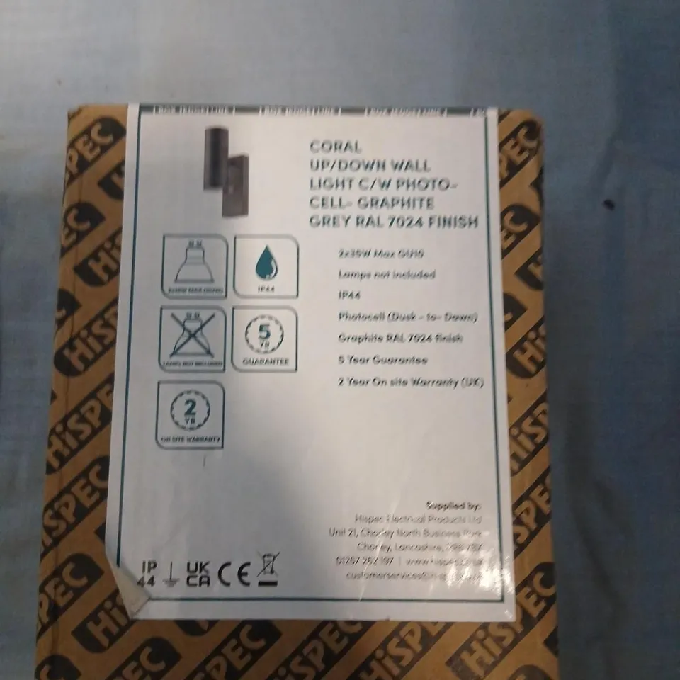 CORAL UP/DOWN WALL LIGHT WITH PHOTO-CELL – GRAPHITE GREY FINISH (BAL 7024) – BOXED