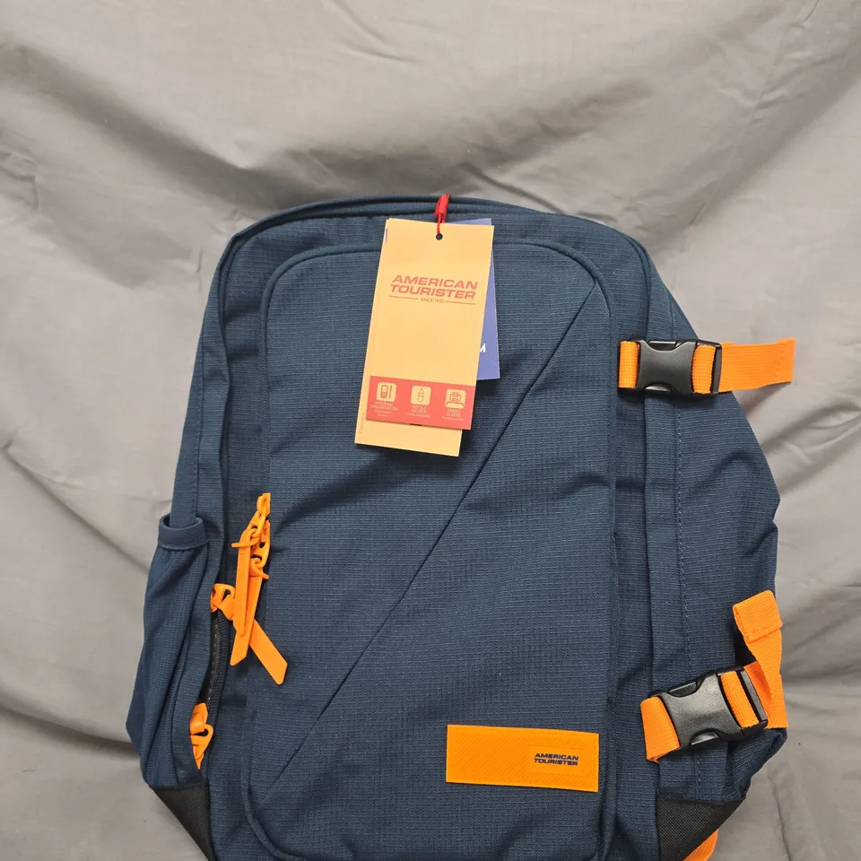 AMERICAN TOURISTER CASUAL BACKPACK – DARK NAVY WITH ORANGE ACCENTS, 20X40X25 CM
