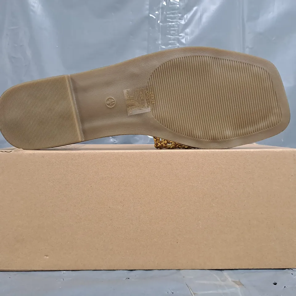 BOXED PAIR OF WHERE'S THAT FROM OPEN TOE SANDALS IN METALLIC GOLD SIZE UK 8