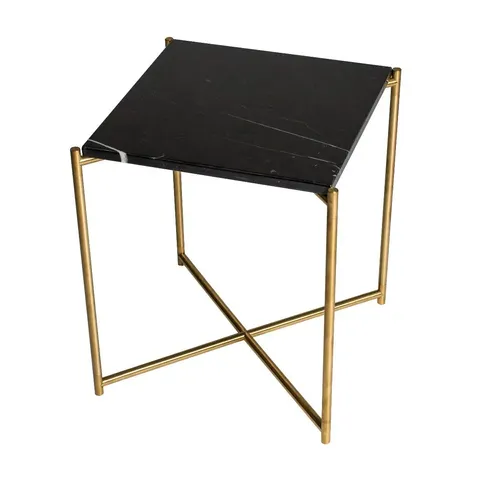 BRAND NEW BOXED IRIS SQUARE SIDE TABLE - BLACK MARBLE & BRASS FRAME (3 BOXES)