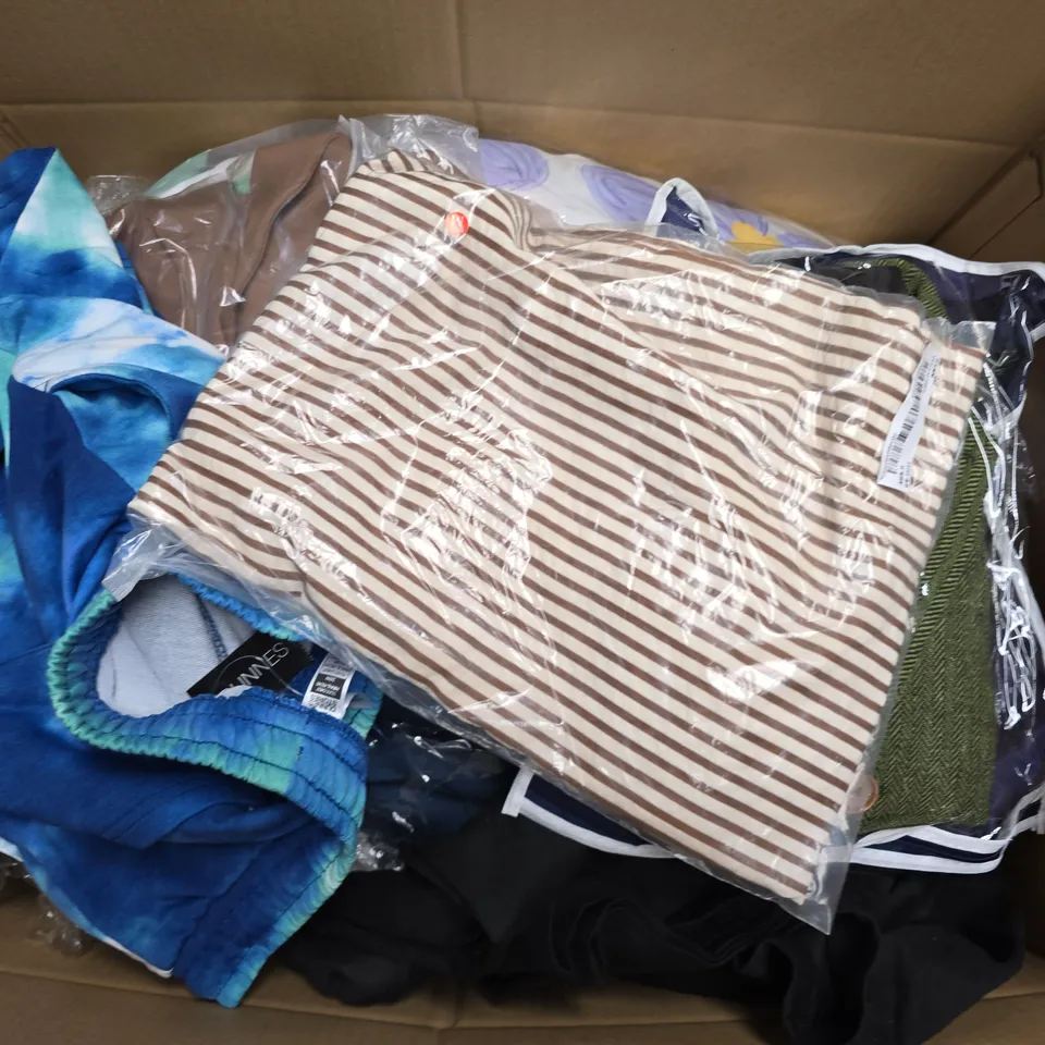 APPROXIMATELY 35 ASSORTED CLOTHING ITEMS IN VARIOUS SIZES, STYLES & COLOURS TO INCLUDE BOXERS, TOPS, DRESS, ETC - COLLECTION ONLY