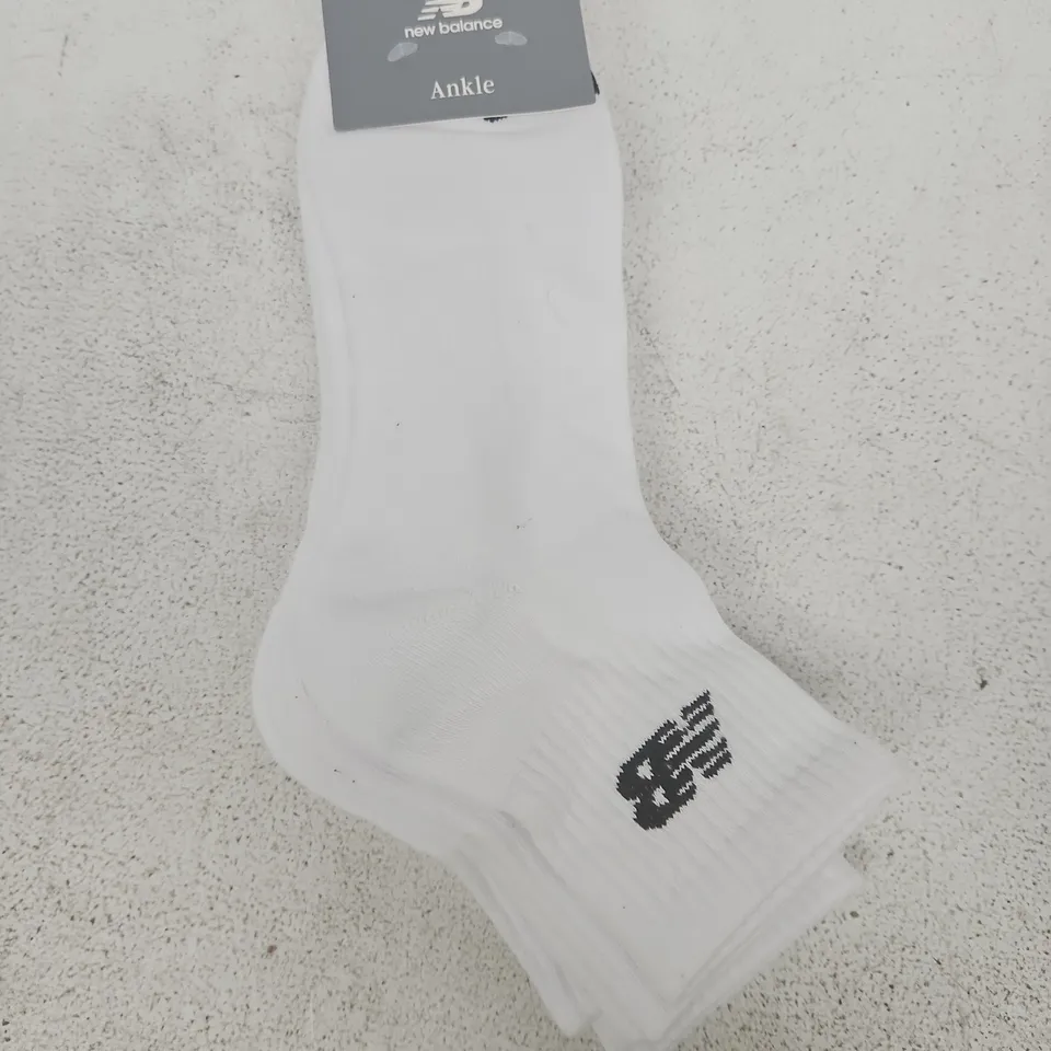 NEW BALANCE ANKLE SOCKS – WHITE, 3 PACK - L