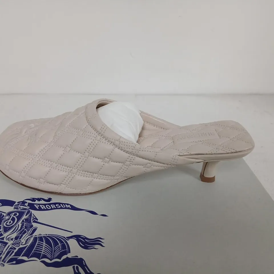BURBERRY QUILTED LEATHER MULES – BEIGE, UK 3 (EUR 36) – LEATHER SOLE