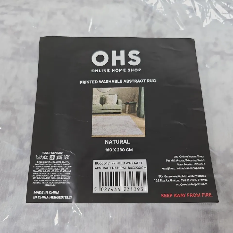 OHS PRINTED WASHABLE ABSTRACT RUG – NATURAL, 160 X 230 CM
