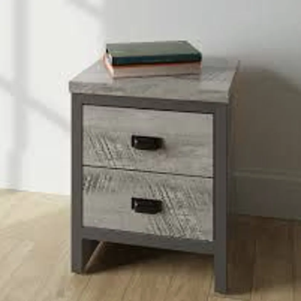 BOXED GFW BOSTON 2 DRAWER GREY BEDSIDE TABLE (1 BOX)