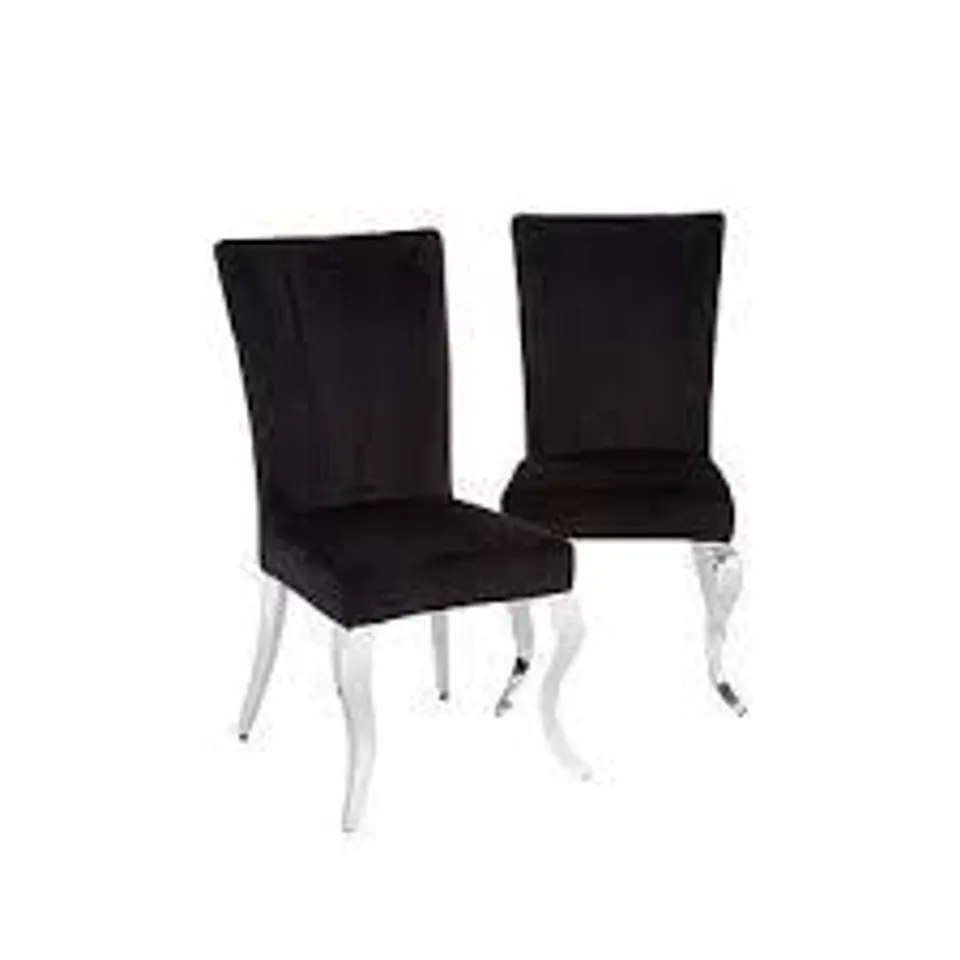 BOXED PAIR OF GRACE VELVET DINING CHAIRS IN BLACK/CHROME