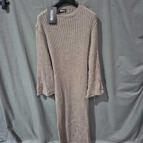MISSSTYLE KNIT MAXI DRESS – TAUPE BROWN RIBBED KNIT, LONG SLEEVES - SIZE UNSPECIFIED