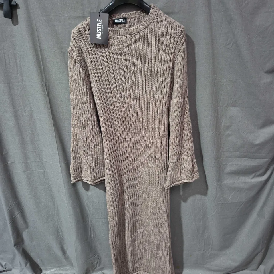 MISSSTYLE KNIT MAXI DRESS – TAUPE BROWN RIBBED KNIT, LONG SLEEVES - SIZE UNSPECIFIED 