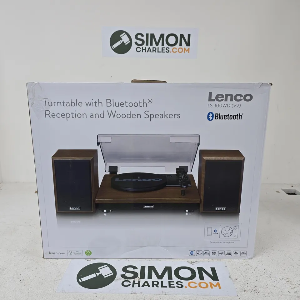 Lenco LS-1000WD (V2) Turntable with Bluetooth & Wooden Speakers – Boxed