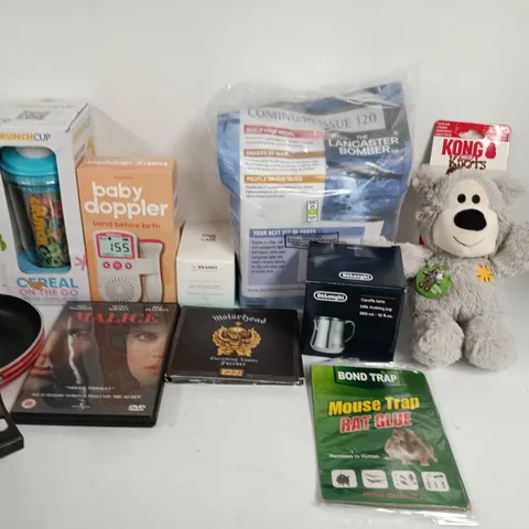 LARGE QUANTITY OF ASSORTED HOUSEHOLD ITEMS TO INCLUDE DELONGHI MILK JUG, CHARLIE BEAR PLUSHIE AND BABY DOPPLER