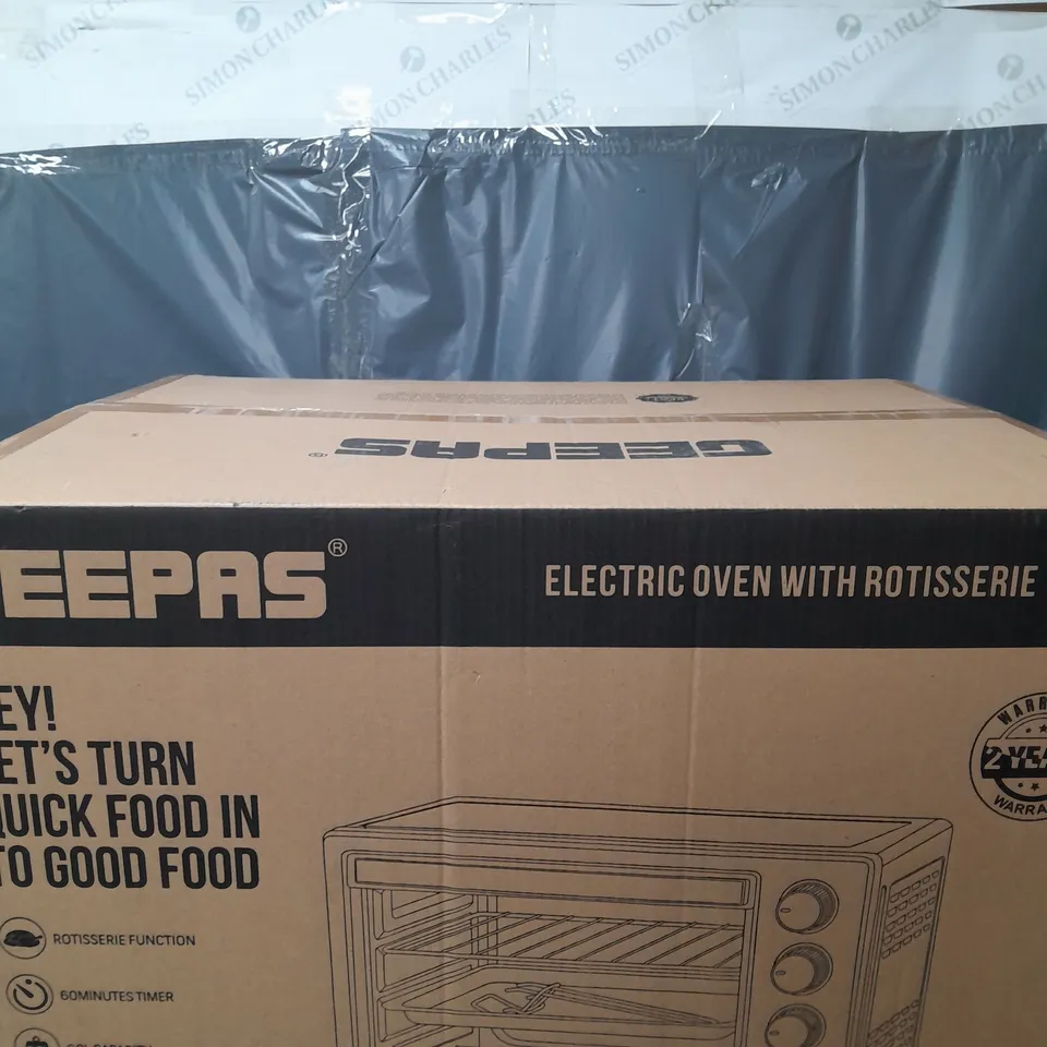 BOXED GEEPAS ELECTRIC OVEN WITH ROTISSERIE - COLLECTION ONLY