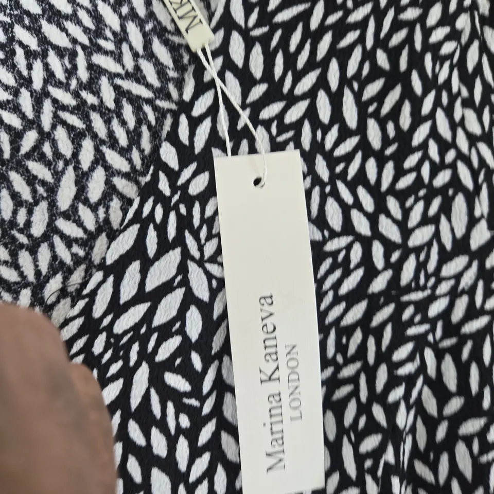 UK 16 MARINA KANEVA LONDON DRESS – BLACK AND WHITE LEAF PRINT