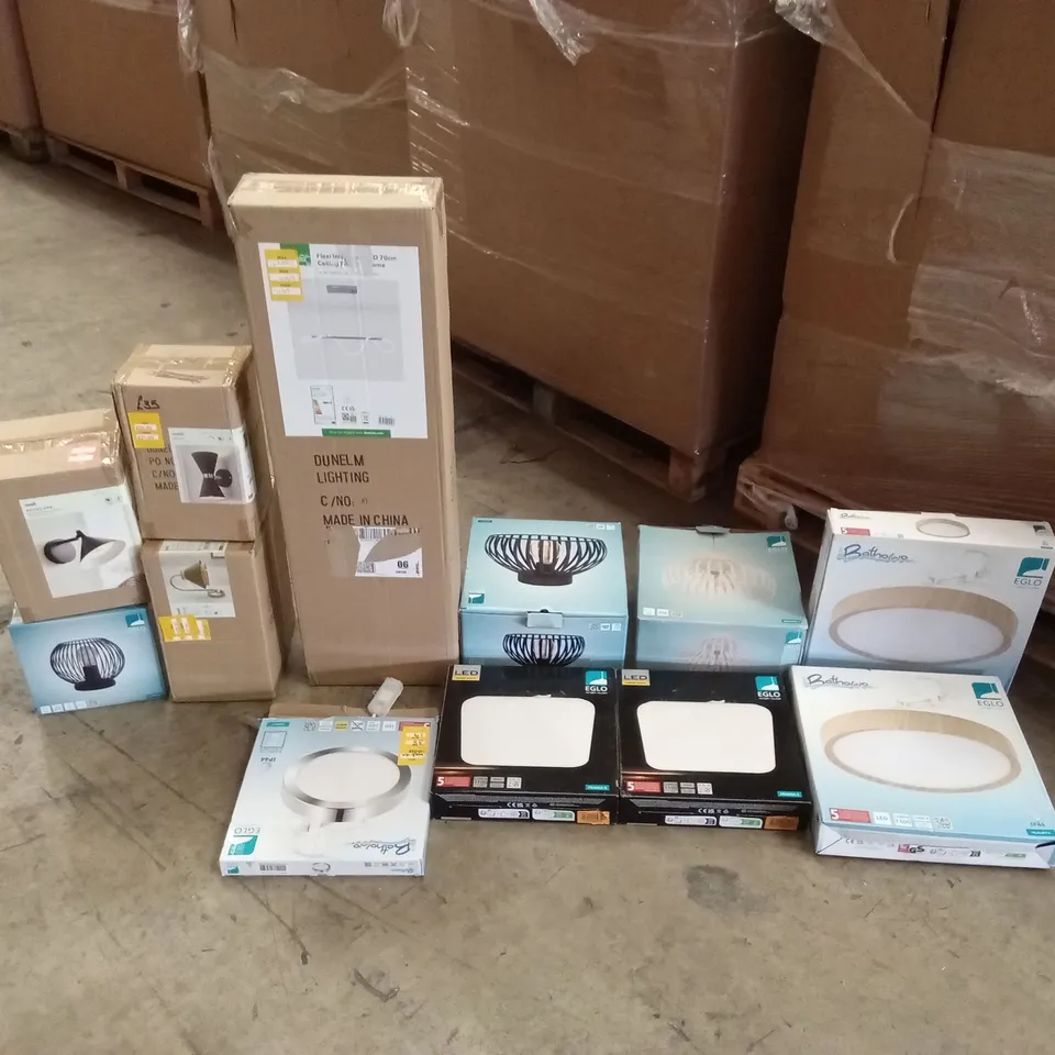 PALLET TO CONTAIN APPROXIMATELY 40 DESIGNER INDOOR LIGHTING PRODUCTS TO INCLUDE; WALL LIGHTS, CEILING LIGHTS, LAMPS ETC