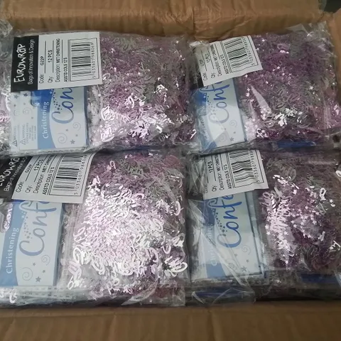 LOT OF 9 BOXES OF BRAND NEW METALLIC CHRISTENING CONFETTI IN SILVER & PINK - 144 PIECES PER BOX / TOTAL 1296