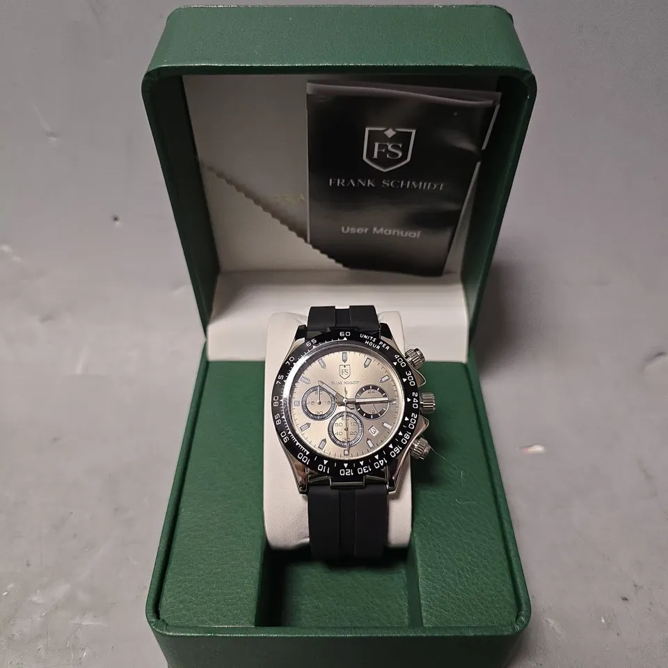 FRANK SCHMIDT WATCH – MULTI FUNCTION SUB DIALS WITH DATE – HQ RUBBER SPORTS STRAP – 3ATM WATER RESISTANT – GIFT BOX INCLUDED