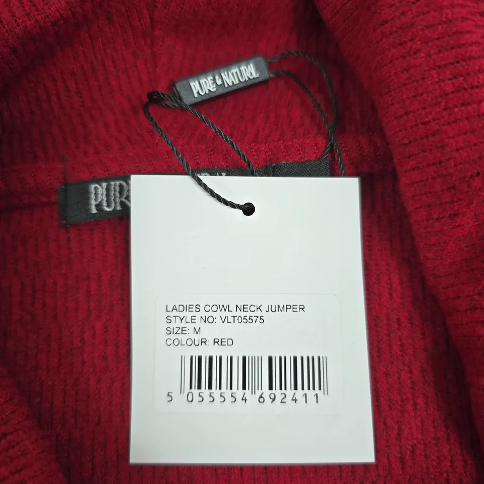 PURE & NATURAL LADIES COWL NECK JUMPER – RED, SIZE M, STYLE NO: VLT05575