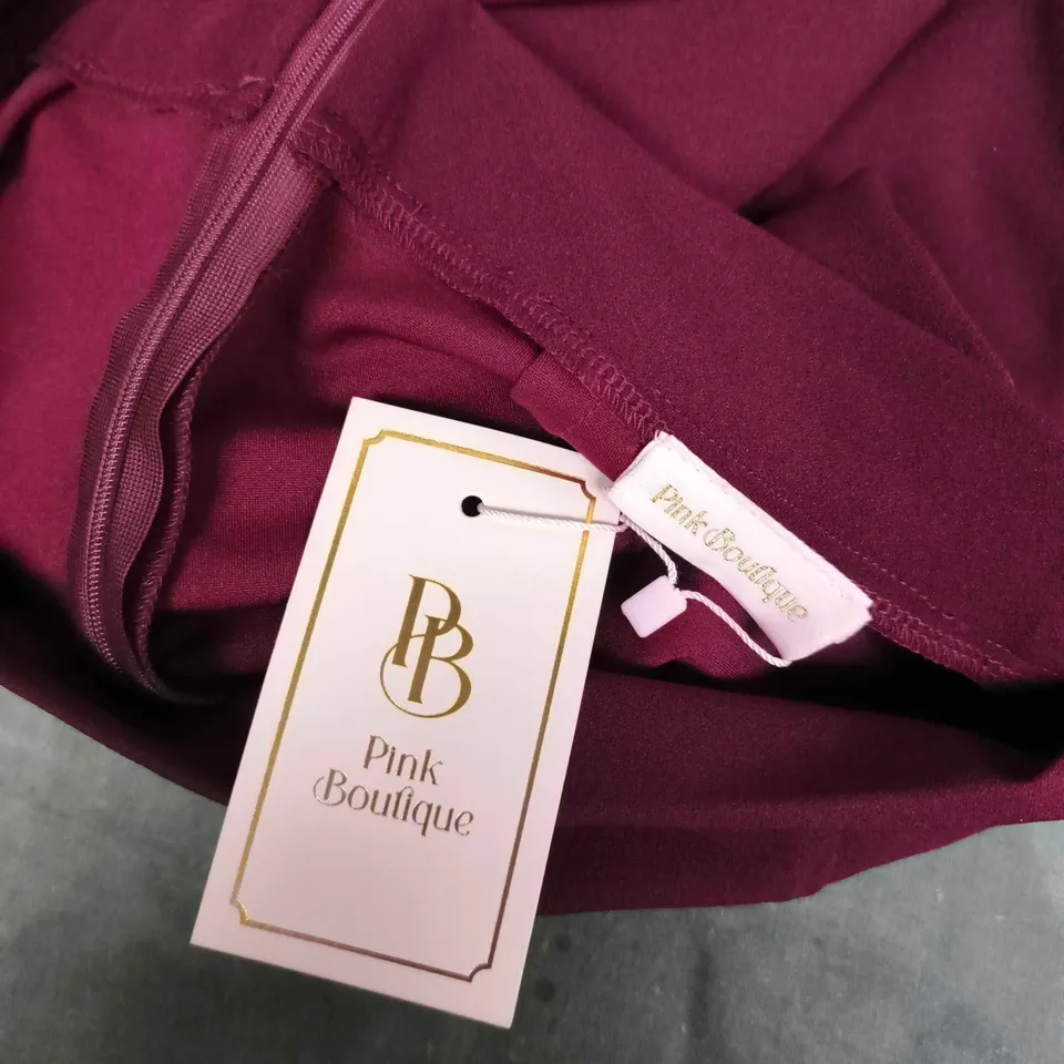 PINK BOUTIQUE I SEE FIRE BURGUNDY HIGH WAISTED WIDE LEG TROUSERS IN RED - SIZE 10