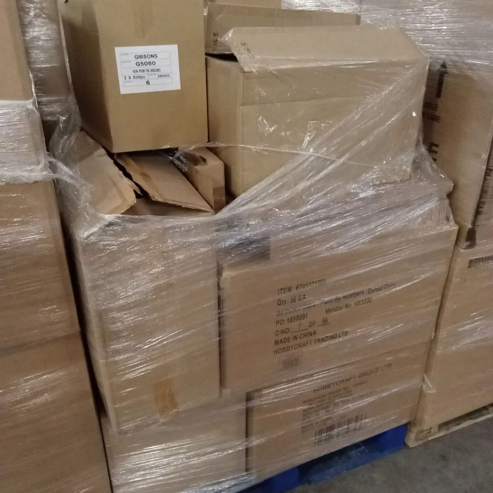 PALLET CONTAINING A LARGE ASSORTMENT OF BRAND NEW HALLOWEEN GOODS AND CRAFT PRODUCTS TO INCLUDE; HABERDASHERY SCISSORS AND RULERS, MAXI GUILLOTINE, WITCH FELT BAGS ETC