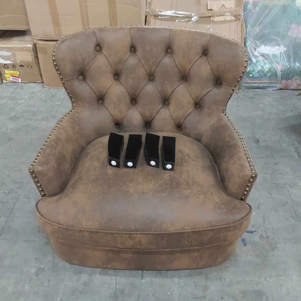 BOXED DESIGNER ARMCHAIR IN BROWN (1 BOX)