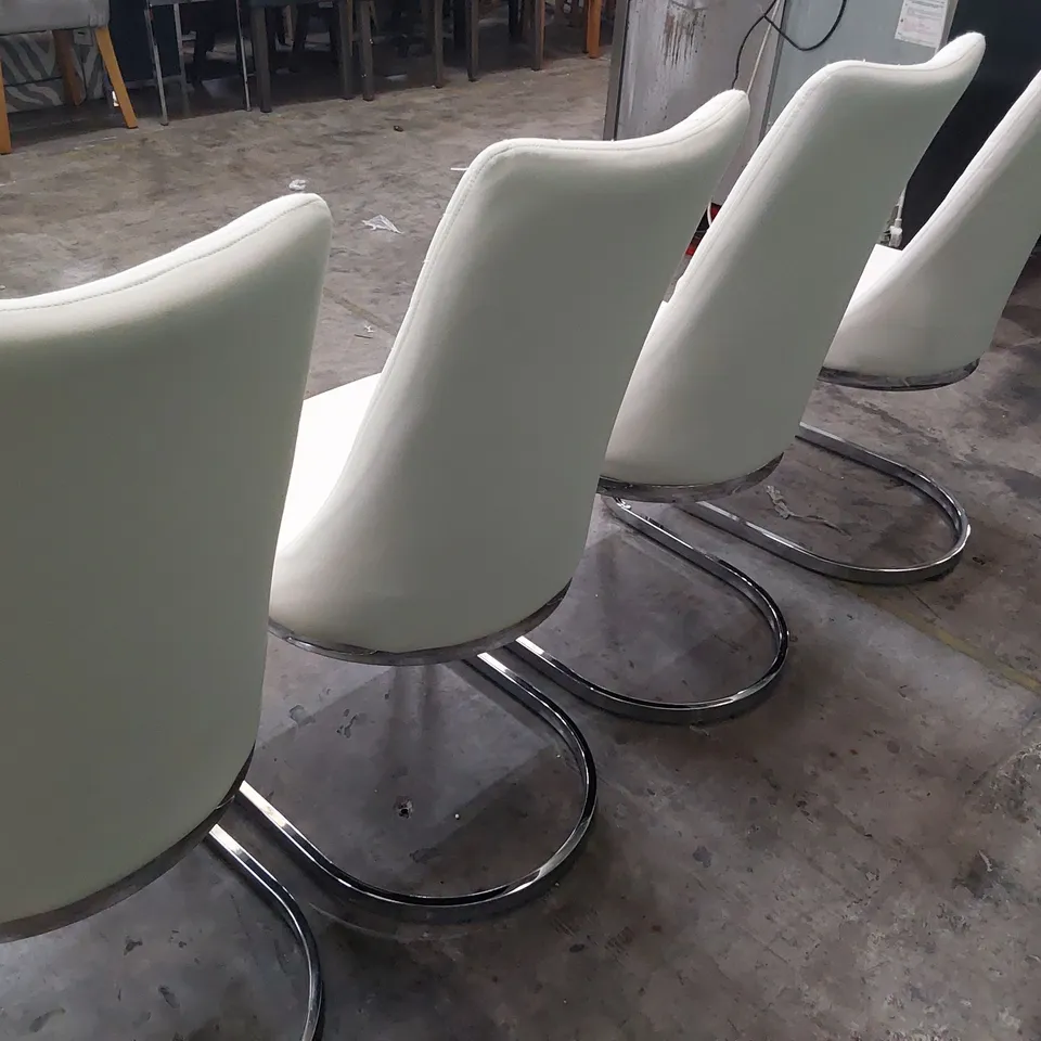 SET OF FOUR DESIGNER UPHOLSTERED CHEVRON BACK DINING CHAIRS WHITE PU