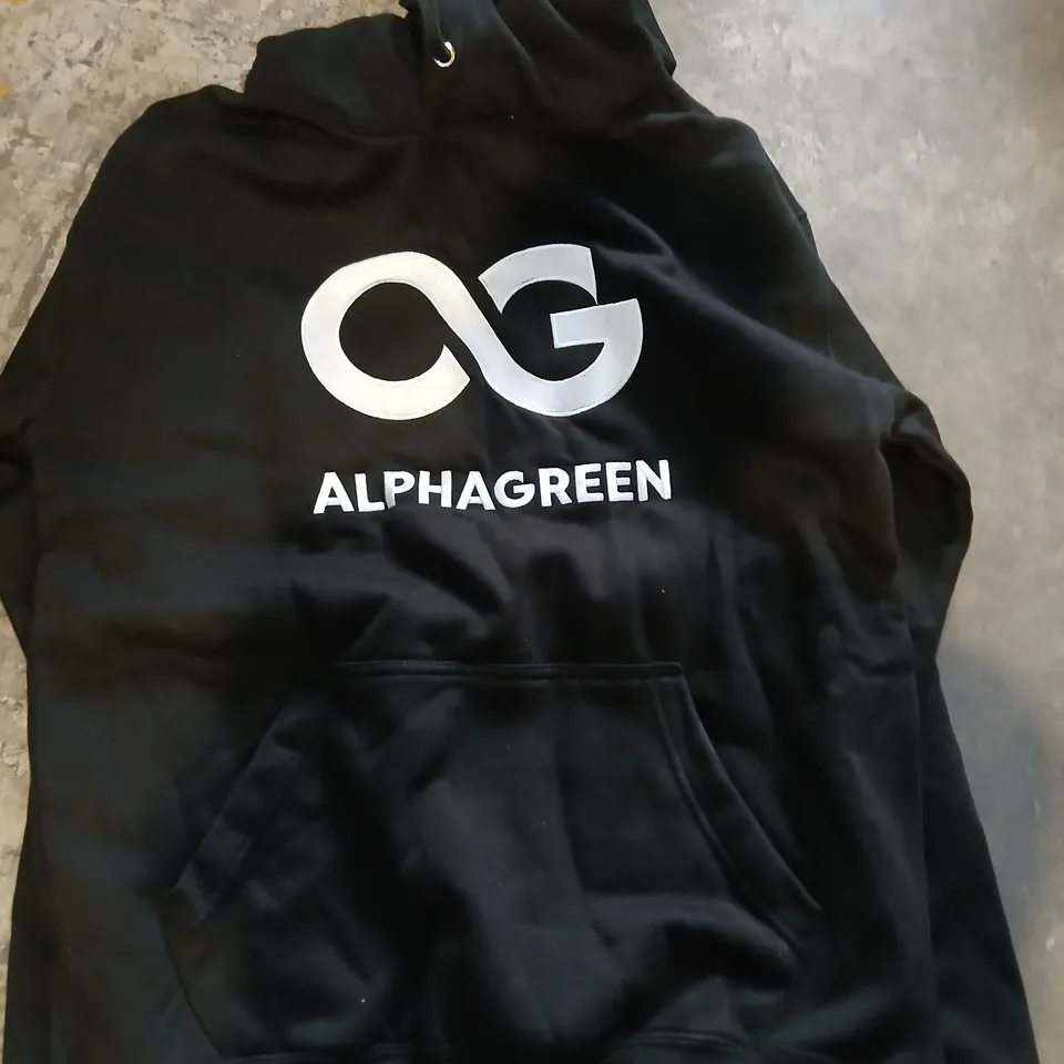 APPROXIMATELY 15 ALPHAGREEN BLACK HOODIE WITH WHITE LOGO – UNISEX