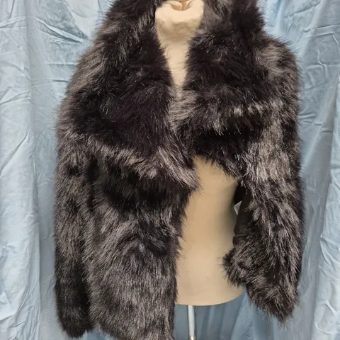 PRINCESS POLLY BLACK FAUX FUR COAT – M/L