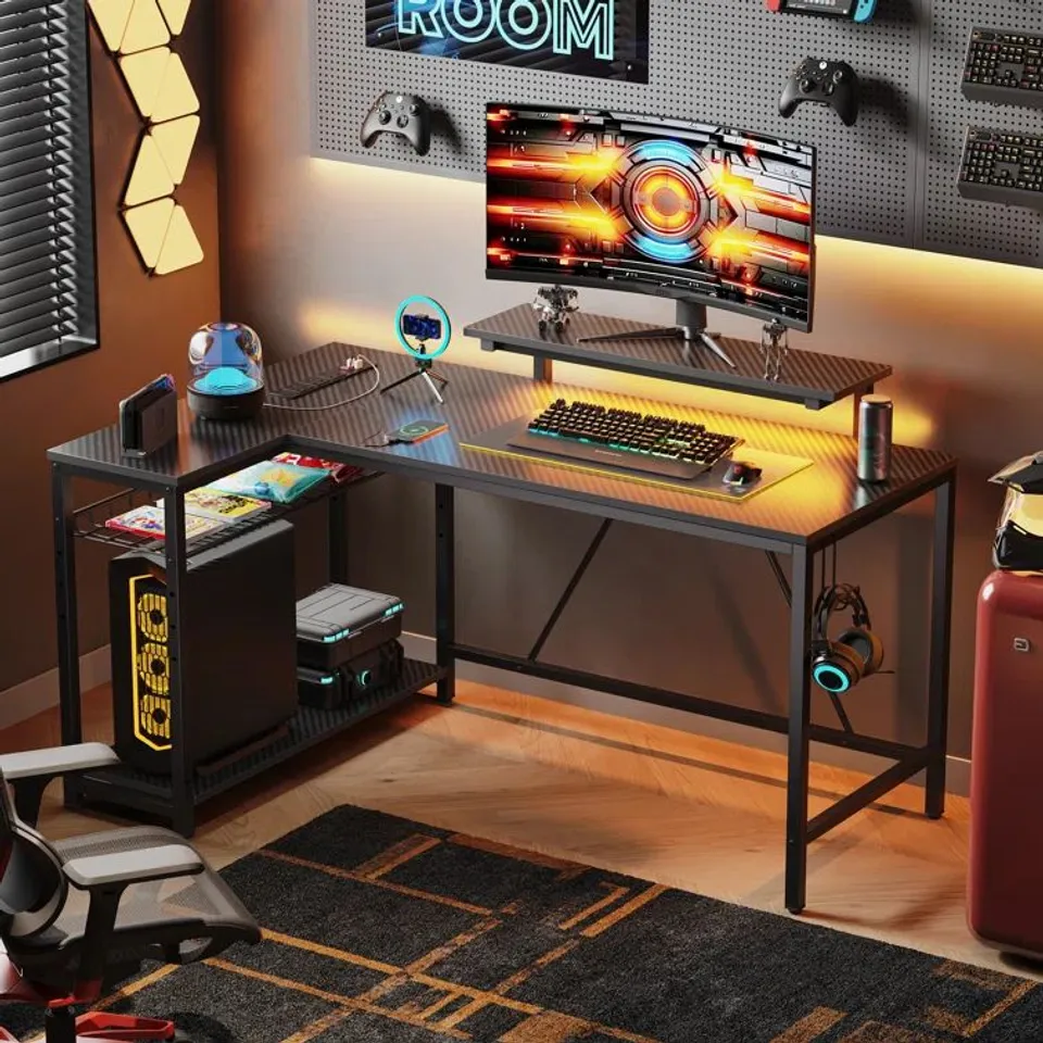 BOXED L- SHAPE COMPUTER/GAMING DESK WITH POWER OUTLET