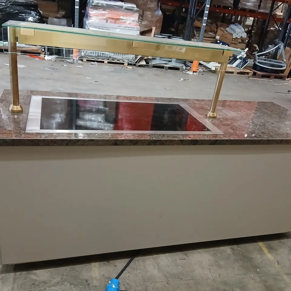 COMMERCIAL KITCHEN ISLAND WITH BUILT-IN STORAGE, PREP/SERVING AREA, GRANITE TOP 