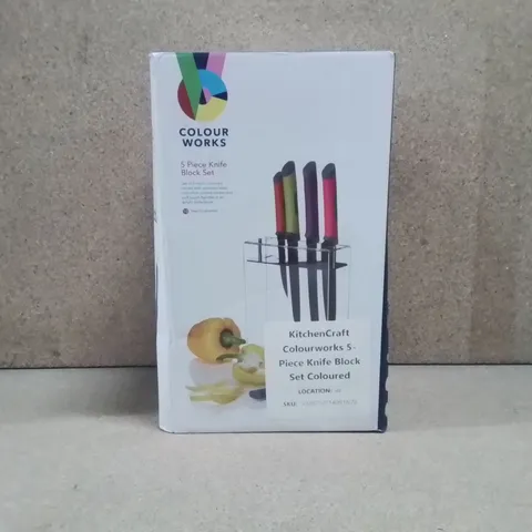 BOXED COLOUR WORKS 5 PIECE KNIFE BLOCK SET