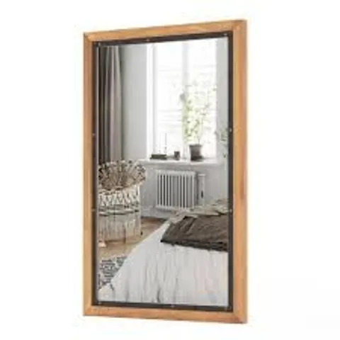 BOXED COSTWAY NATURAL RECTANGULAR WOOD FRAME WALL MIRROR 90 X 55CM