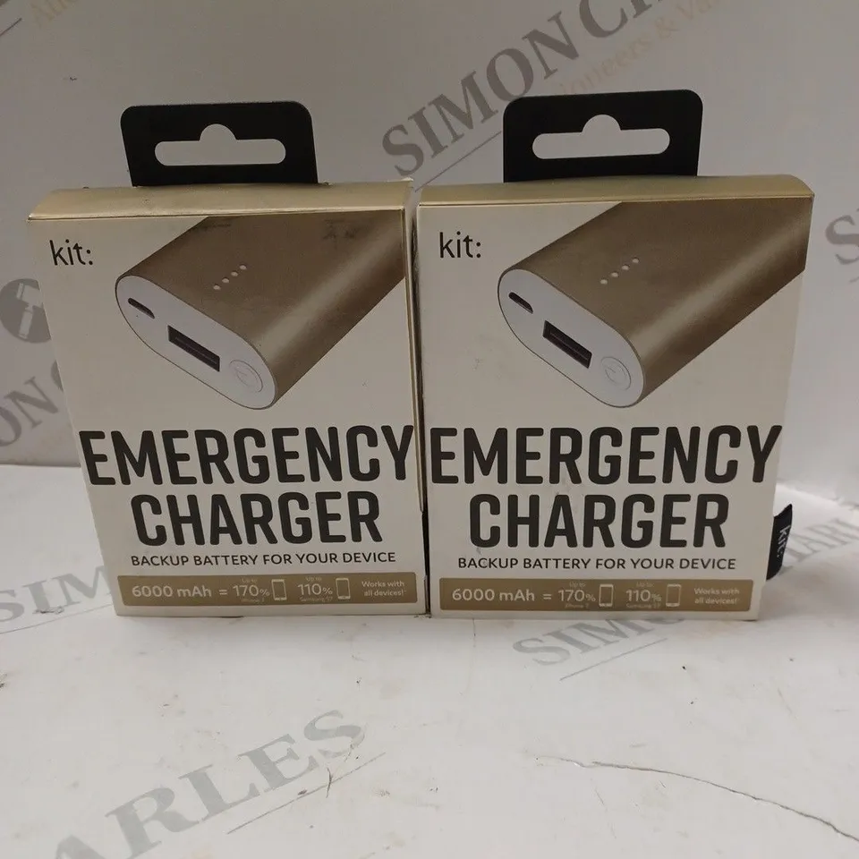 2 X BOXED KIT: EMERGENCY BACK-UP 6000MAH PORTABLE POWER BANKS IN GOLD COLOUR