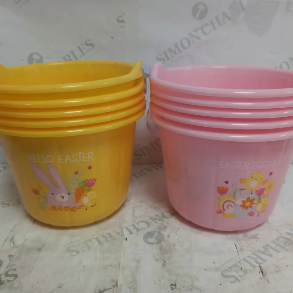 BOX OF 20 EASTER TREAT BUCKETS WITH HANDLES IN ASSORTED COLOURS AND DESIGNS