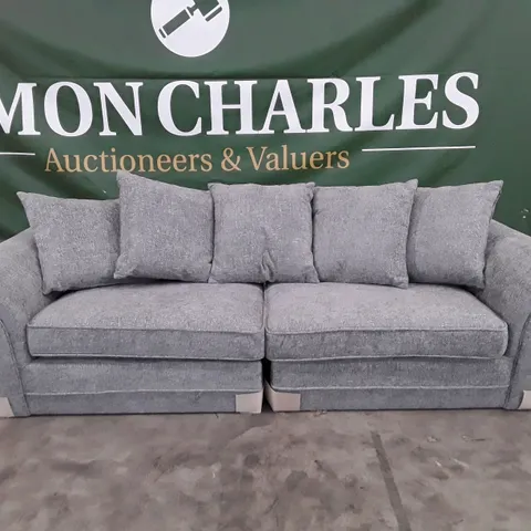 QUALITY DESIGNER DURY CHUNKY WEAVE 4 SEATER SOFA - GREY FABRIC