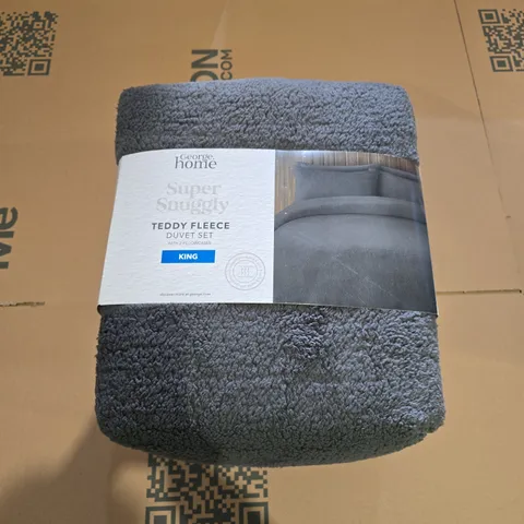 GEORGE HOME SUPER SNUGGLY TEDDY FLEECE DUVET SET WITH TWO PILLOW CASES KING CHARCOAL