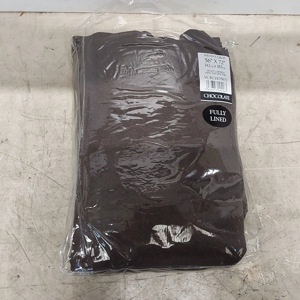 BAGGED NALAIYAH VELVET CHENILLE FULLY LINED RING TOP CURTAINS - CHOCOLATE // 142CM X 183CM (1 ITEM)
