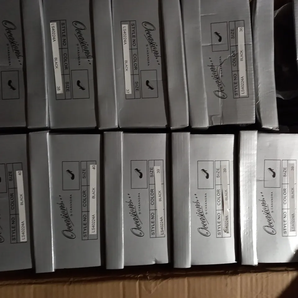 APPROXIMATELY 13 BOXED PAIRS OF CASANDRA BLACK HIGH HEELED SHOES IN VARIOUS SIZES TO INCLUDE SIZE 36EU 