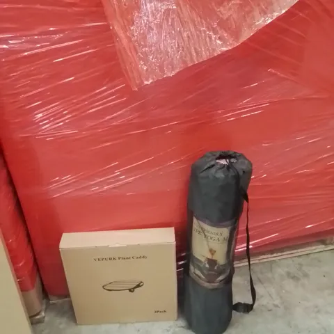 PALLET OF ASSORTED HOUSEHOLD GOODS AND PRODUCTS TO INCLUDE;PLANT CADDY,YOGA MAT 