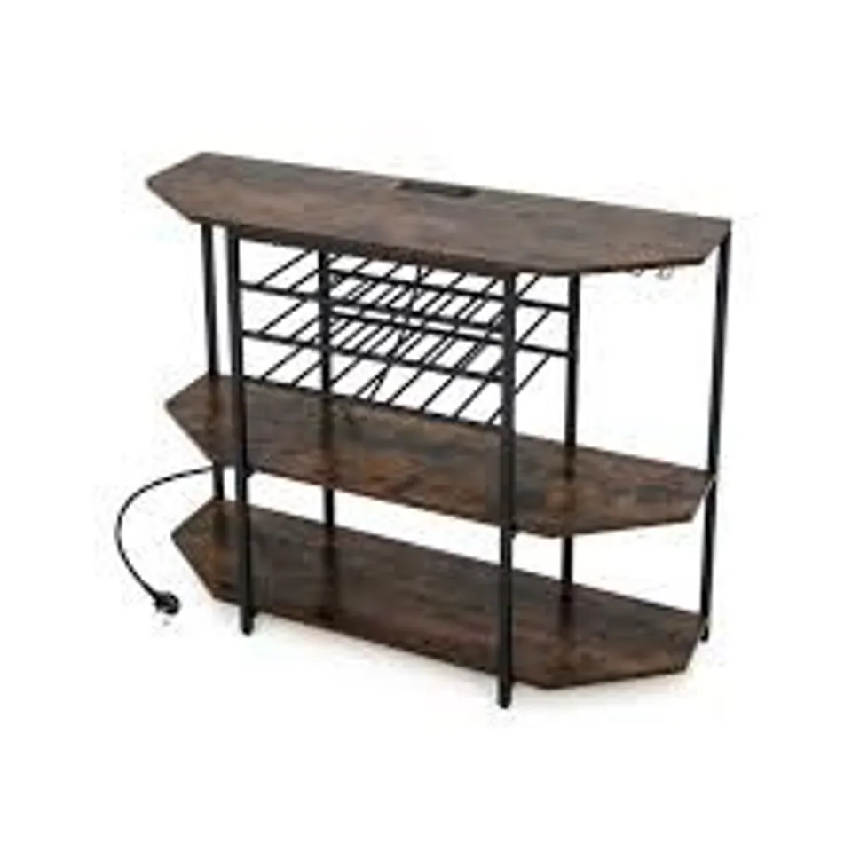 BOXED COSTWAY 3 SHELF 21 BOTTLES BROWN WINE RACK WITH GLASS HOLDER