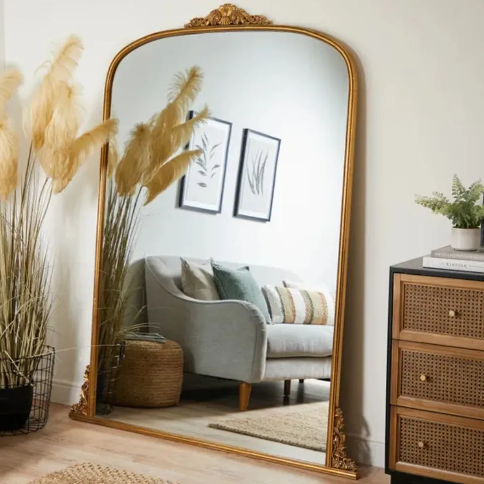 BOXED PRETTY BOHO CURVED FULL LENGTH LEANER MIRROR 183×144CM - GOLD