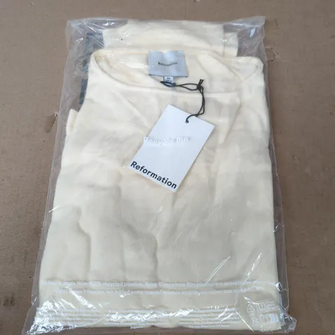 BAGGED REFORMATION ETERNITY KNIT TOP IN CUSTARD - XS