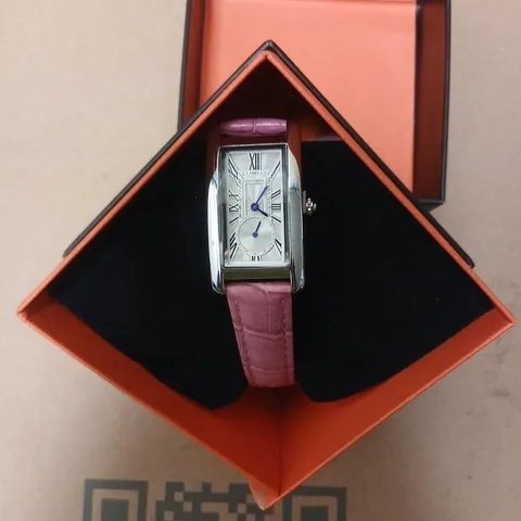 STOCKWELL RECTANGULAR WRISTWATCH WITH PINK CROCODILE-EFFECT STRAP