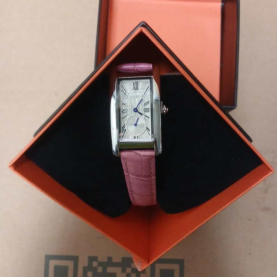 STOCKWELL RECTANGULAR WRISTWATCH WITH PINK CROCODILE-EFFECT STRAP