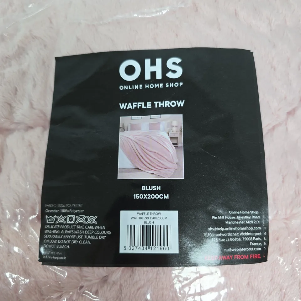 BAGGED OHS WAFFLE THROW – BLUSH PINK, 150X200CM