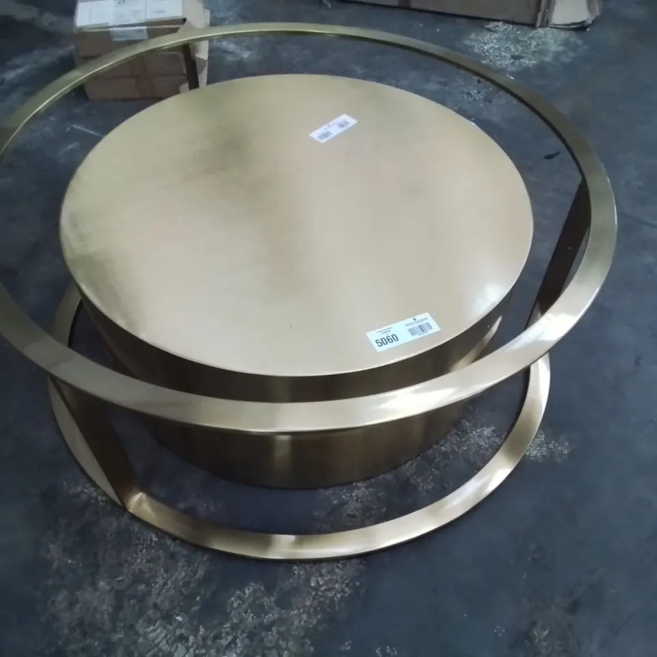 DESIGNER CIRCULAR GILT FINISH DRUM COFFEE TABLE