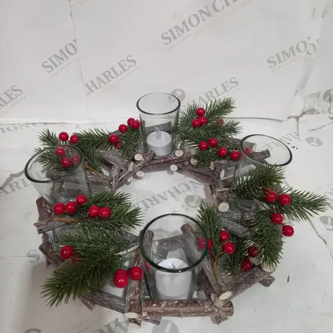 HOME REFLECTIONS PRE-LIT BERRY WOODEN CANDLE HOLDER & LED CANDLES