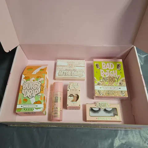 BOX OF 6 ASSORTED PLOUISE COSMETICS TO INCLUDE - THE CHEEK OF IT BLUSH POWDER - AFTER DARK SHAPOW PALETTE - NIGHT TIME NOURISH WATER ESSENCE - ETC