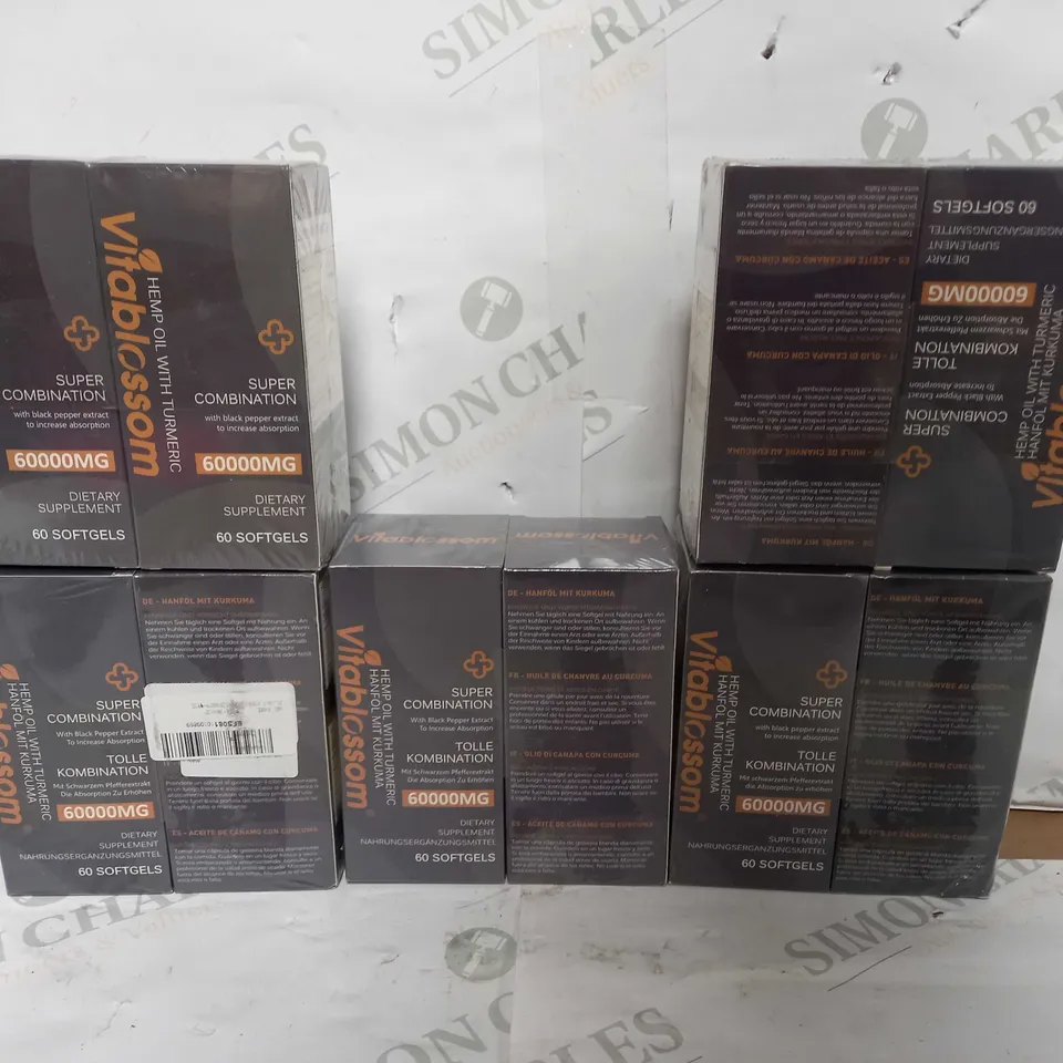 LOT OF 10 VITABLOSSOM 83% HEMP OIL 60000MG TURMERIC 60 HEMP OIL SOFTGELS